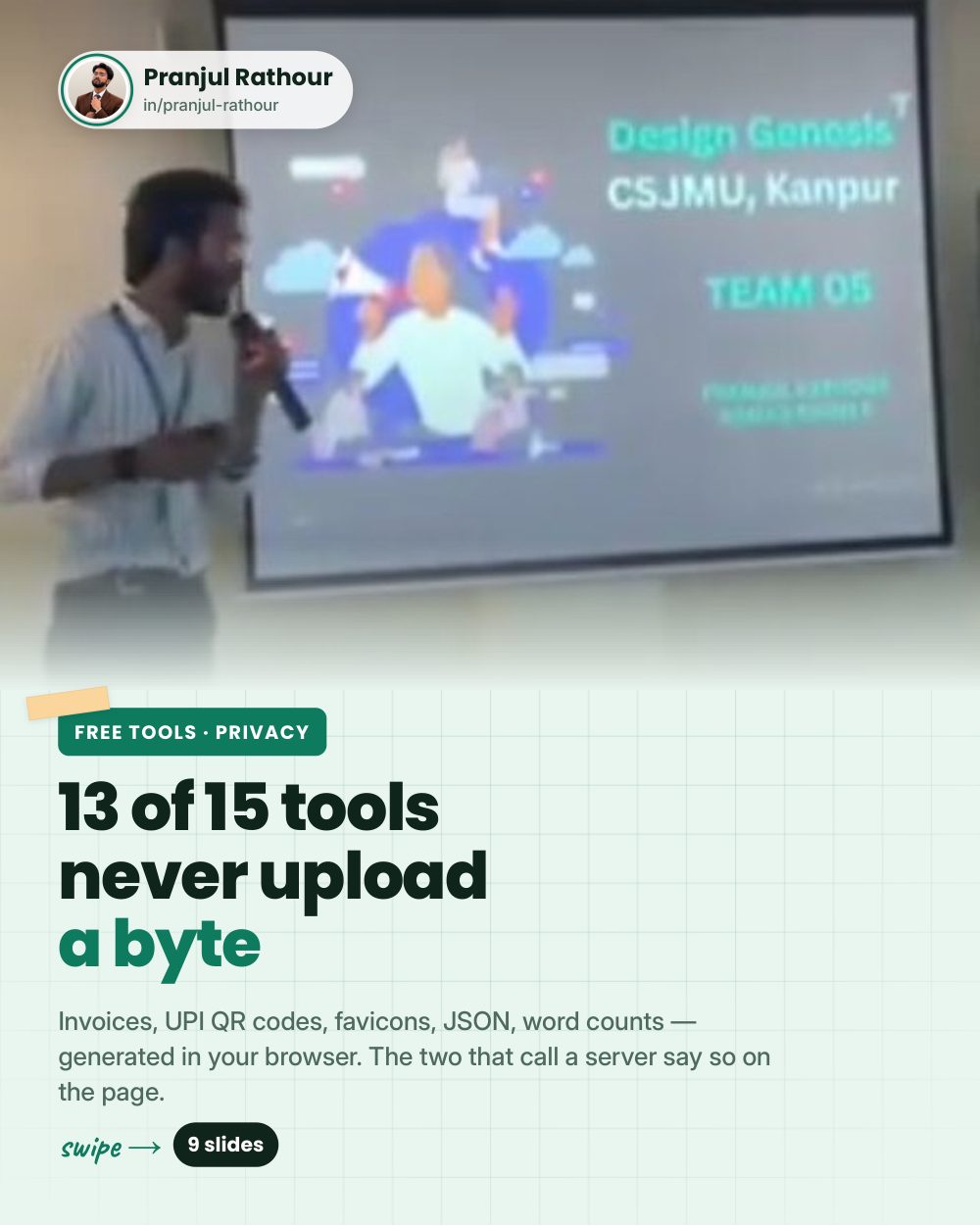 13 of 15 tools never upload a byte