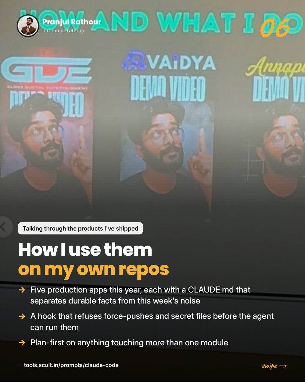 42 verified Claude Code prompts, slide 6 of 9