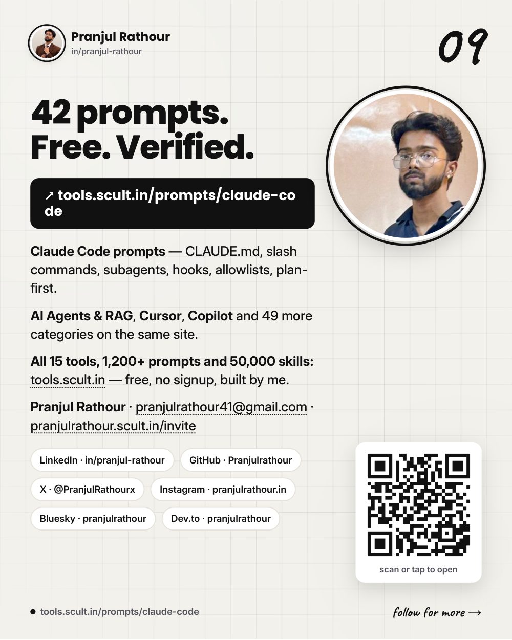42 verified Claude Code prompts, slide 9 of 9