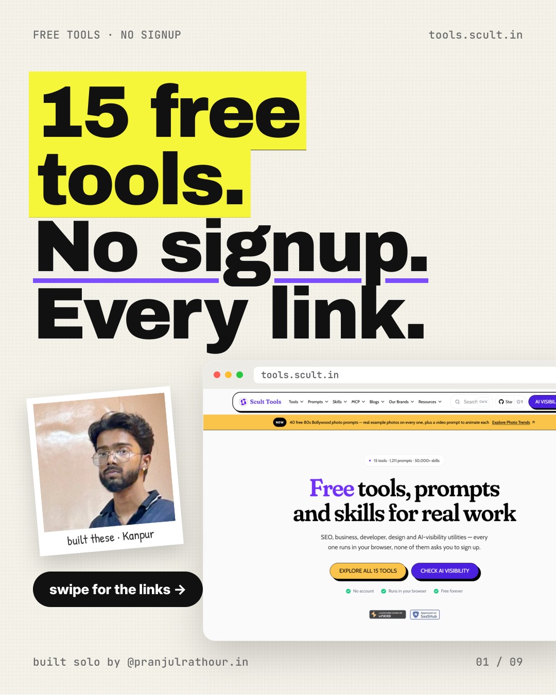 15 free tools, no signup, every link