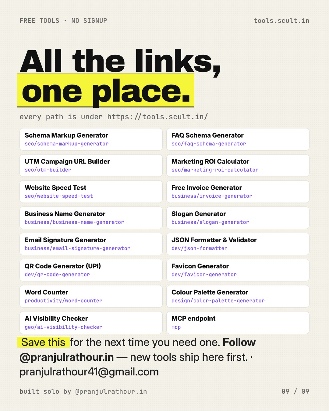 15 free tools, no signup, every link, slide 9 of 9