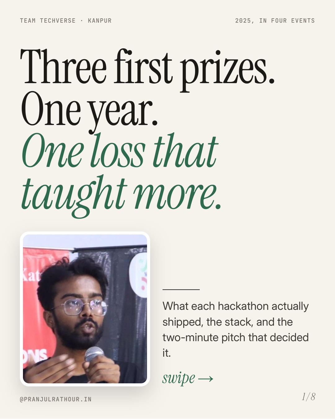 Three first prizes, one loss