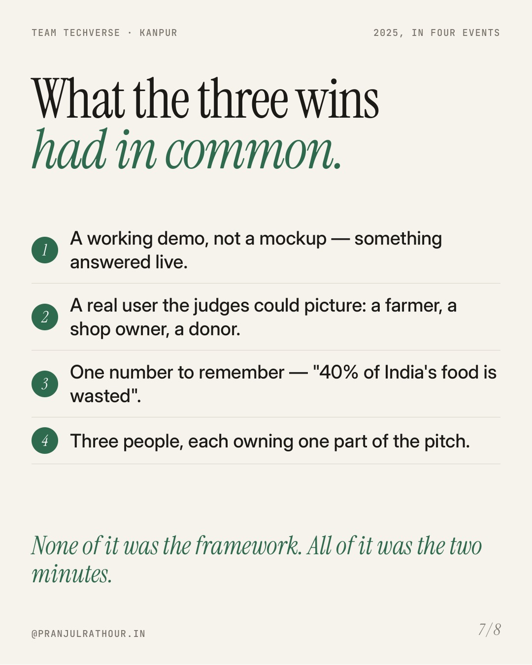 Three first prizes, one loss, slide 7 of 8