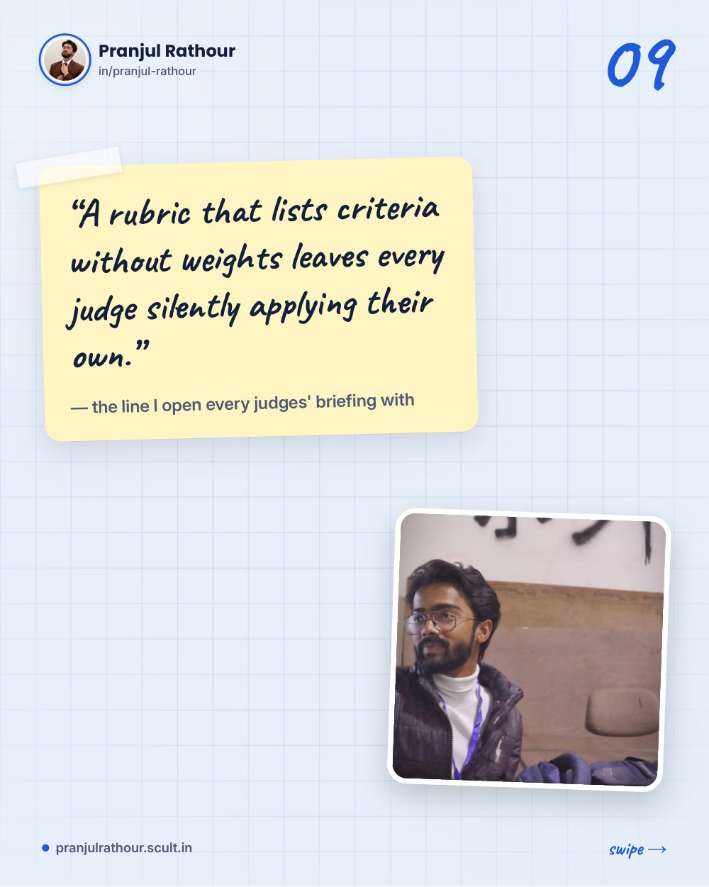 The fifteen-minute judges' briefing every hackathon skips, slide 9 of 10