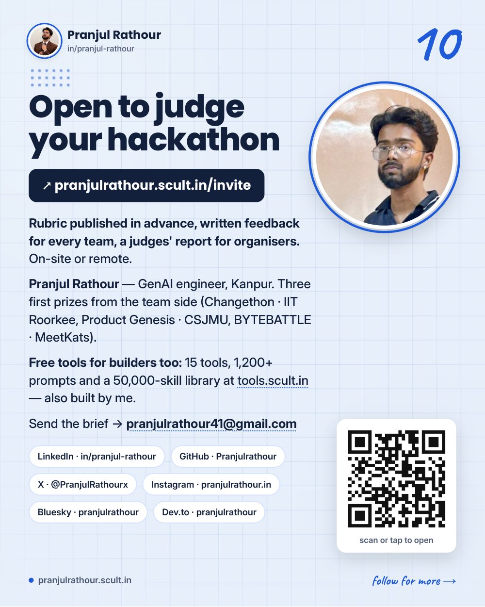 The fifteen-minute judges' briefing every hackathon skips, slide 10 of 10