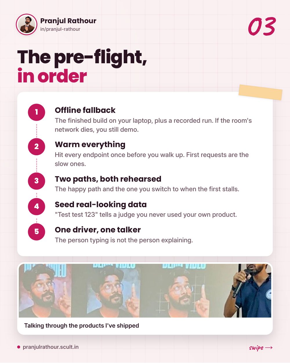 The live-demo checklist, slide 3 of 8