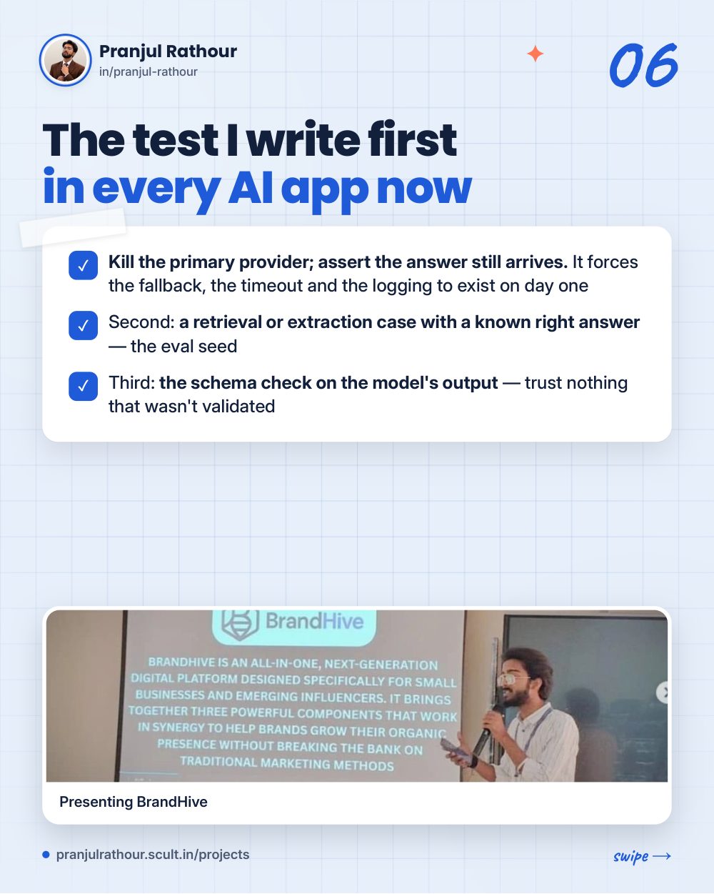647 tests across five AI apps, slide 6 of 9