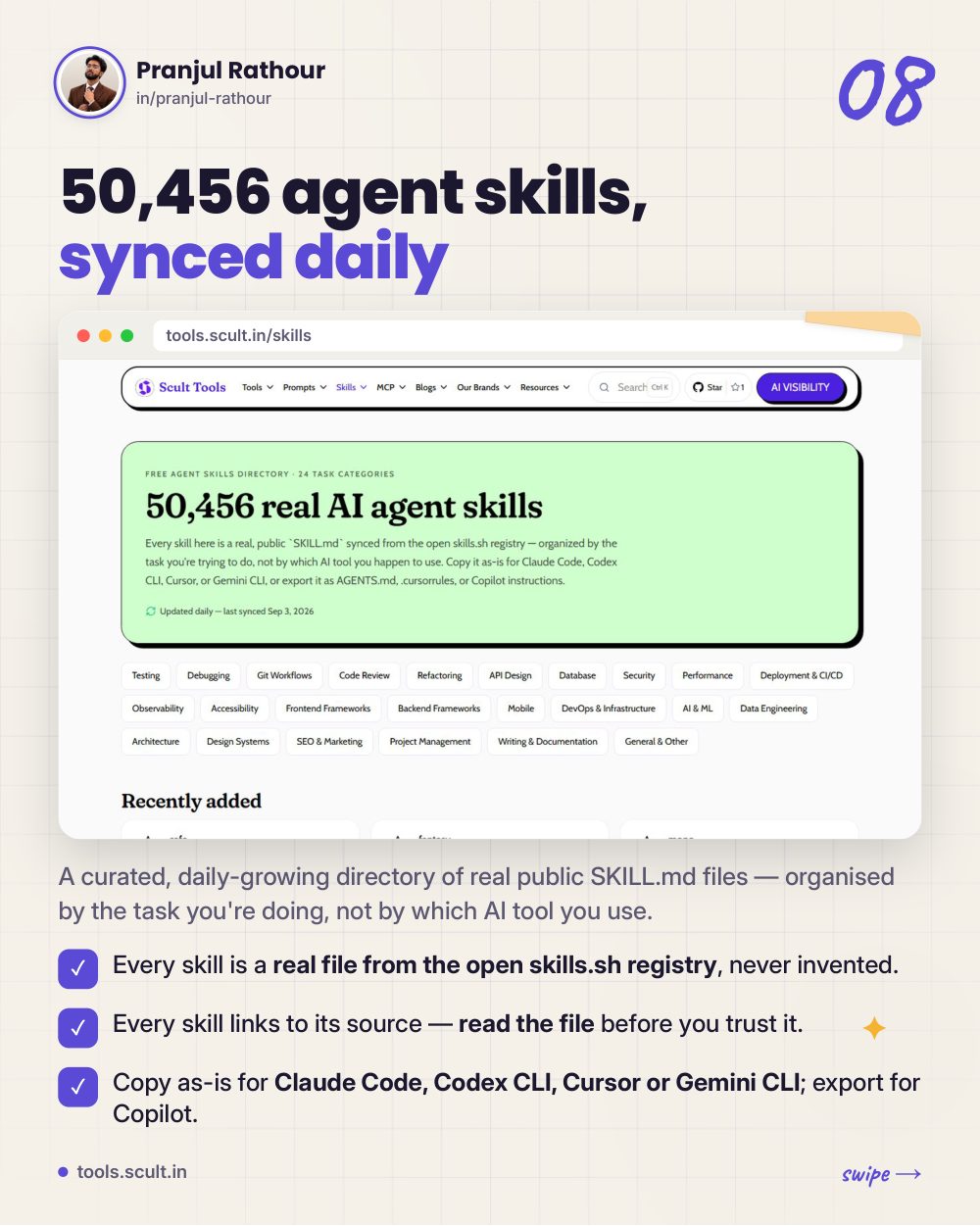 I built 15 free tools, 1,211 prompts and a 50,000-skill library, slide 8 of 12