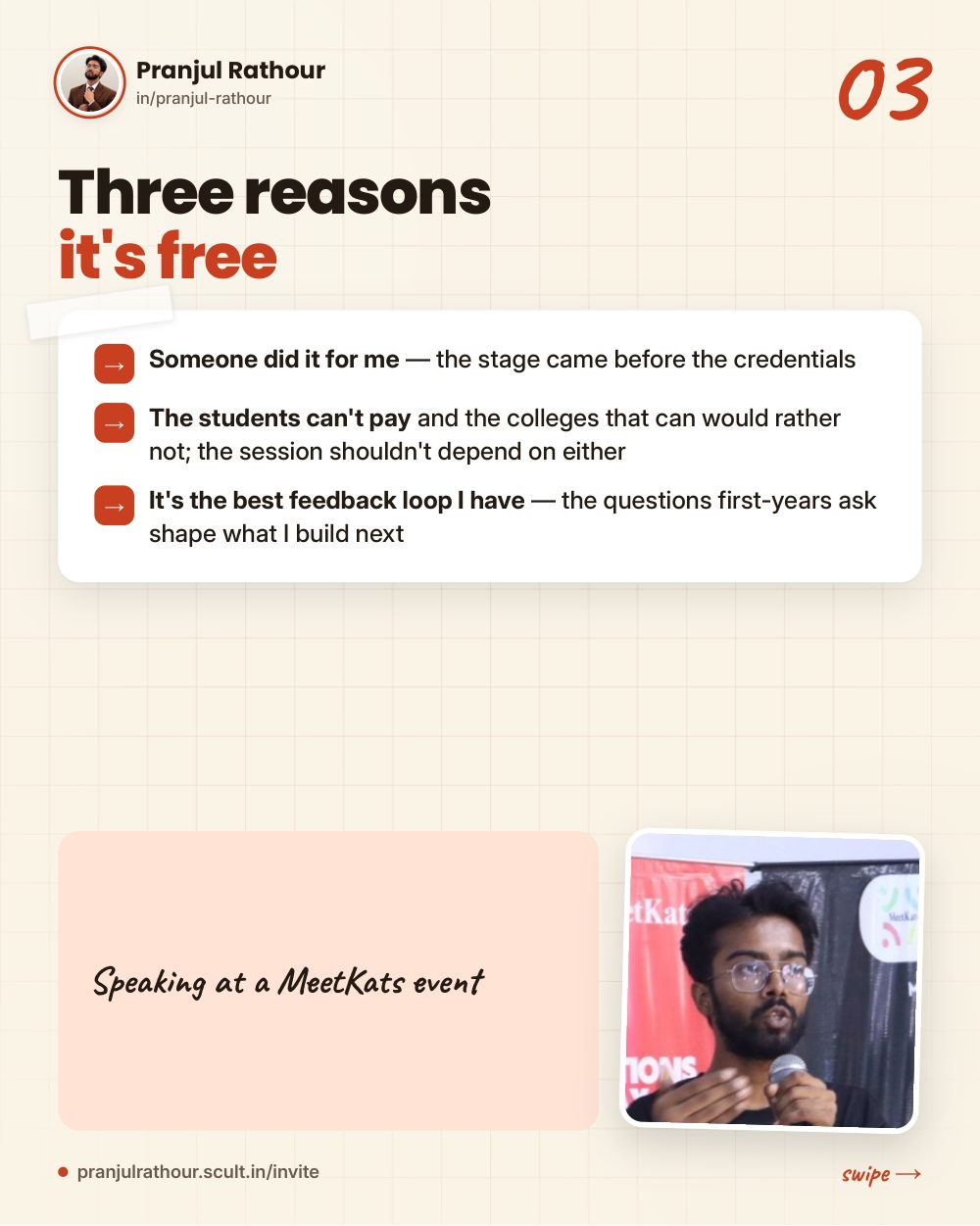 Why I speak at student communities for free, slide 3 of 8